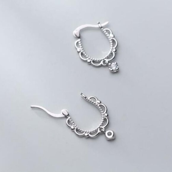 NEW 925 Sterling Silver Lace Diamond Huggie Hoops - Picture 8 of 11
